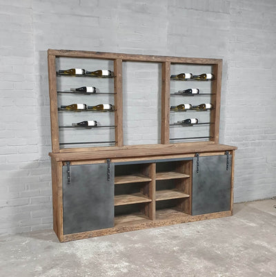 Wijnkast industrieel van oud eikenhout en staal - D010
