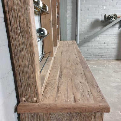 Wijnkast industrieel van oud eikenhout en staal - D010