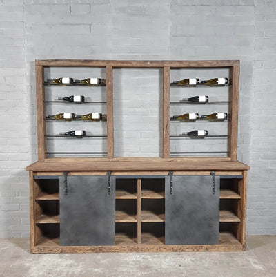 Wijnkast industrieel van oud eikenhout en staal - D010