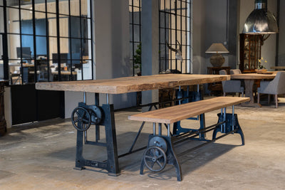 Industriële eiken eettafel - hoogte verstelbaar onderstel – DT21