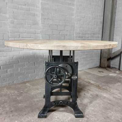 Ronde eiken eettafel in hoogte verstelbaar - industrieel design - DT34