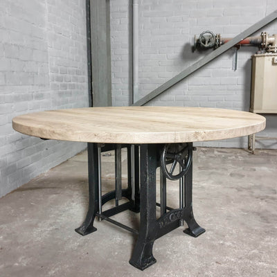 Ronde eiken eettafel in hoogte verstelbaar - industrieel design - DT34