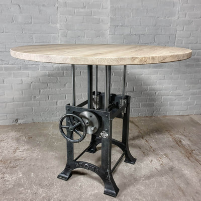 Ronde eiken eettafel in hoogte verstelbaar - industrieel design - DT34