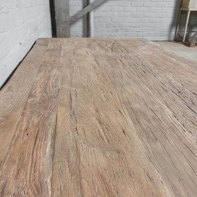 Industriële eiken salontafel met dun stalen onderstel op maat - DT39