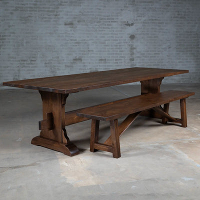 Donkere eikenhouten eettafel van rustieke planken – G002-D