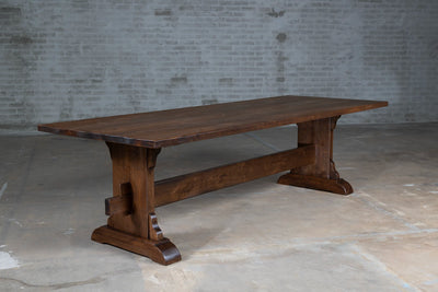 Donkere eikenhouten eettafel van rustieke planken – G002-D