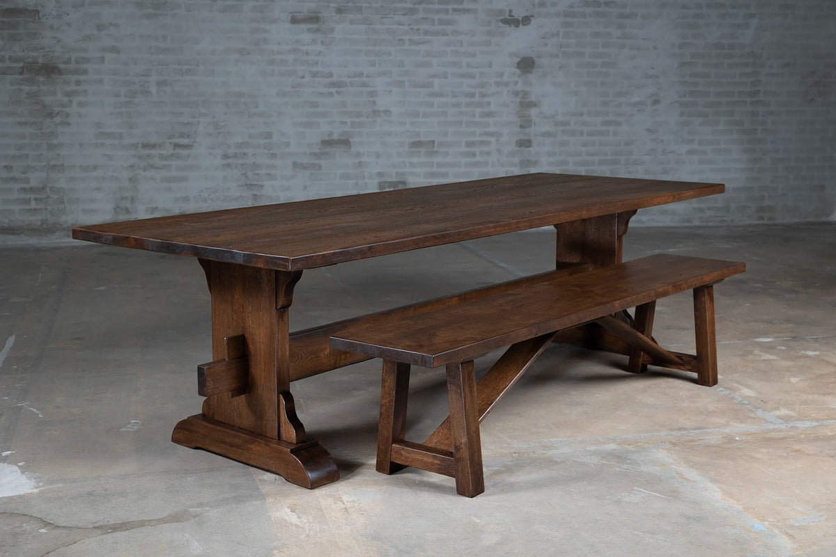 Donkere eikenhouten eettafel van rustieke planken – G002-D