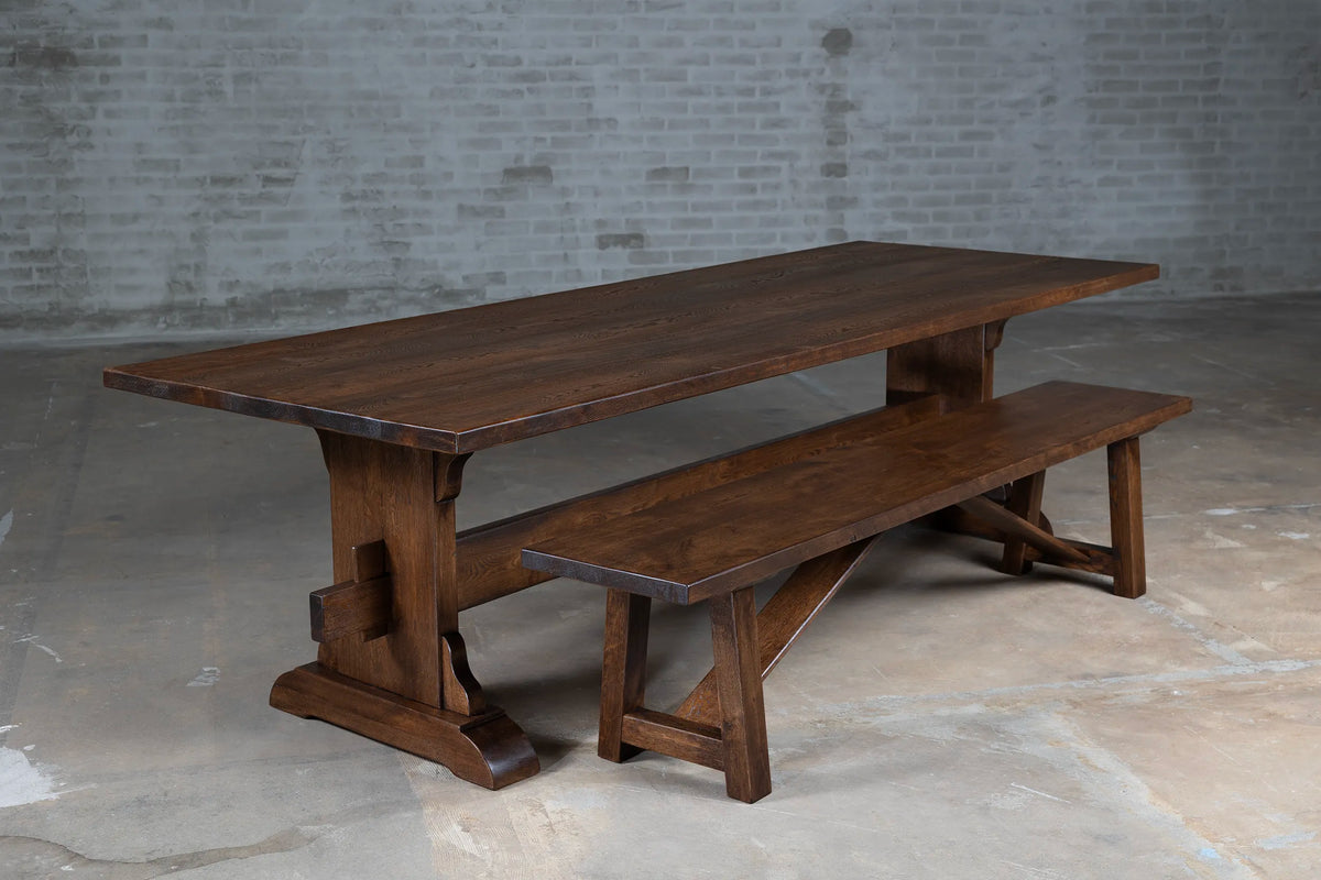 Donkere eikenhouten eettafel van rustieke planken – G002-D