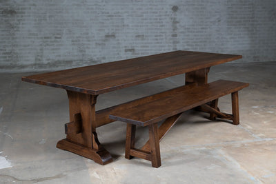 Donkere eikenhouten eettafel van rustieke planken – G002-D