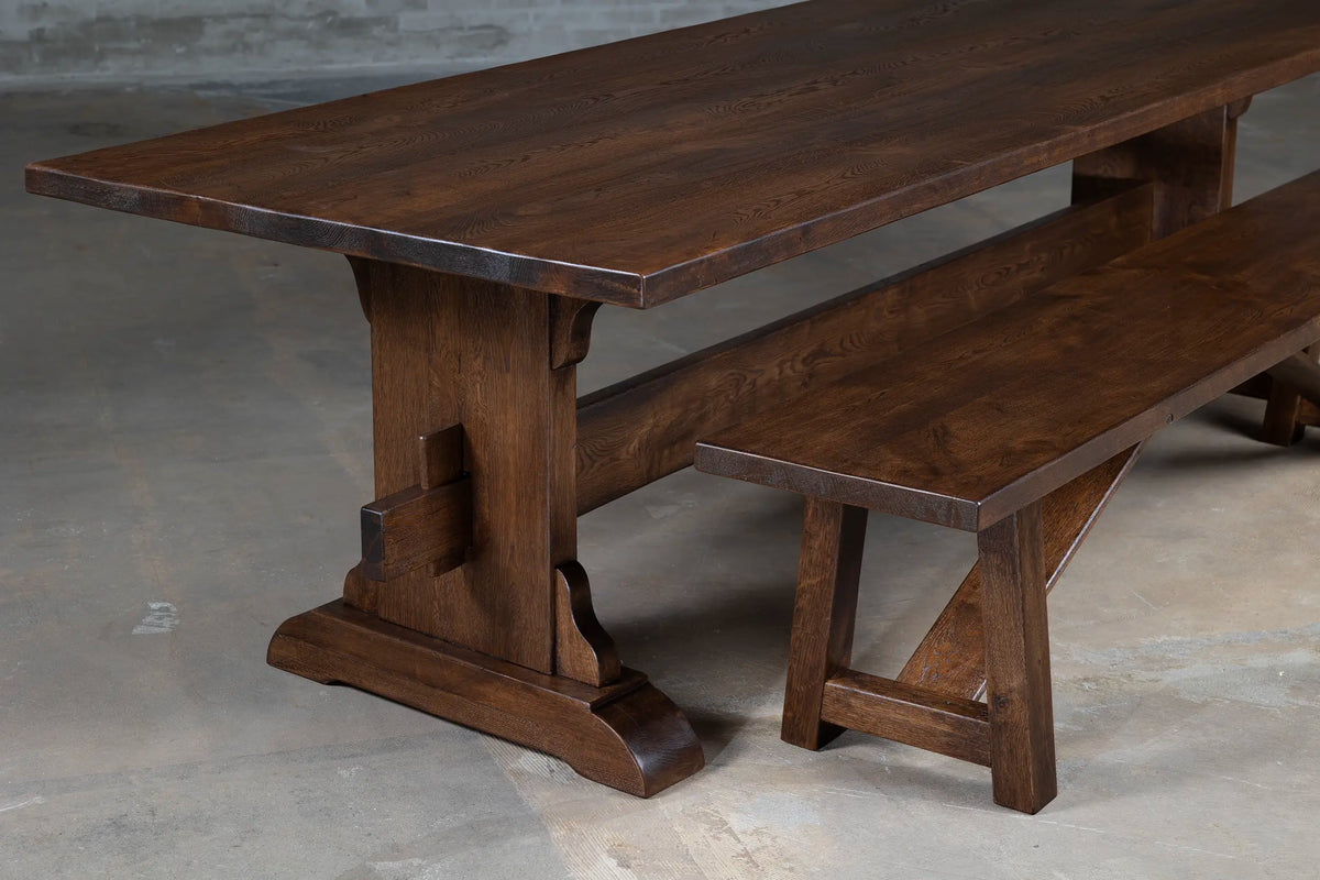 Donkere eikenhouten eettafel van rustieke planken – G002-D