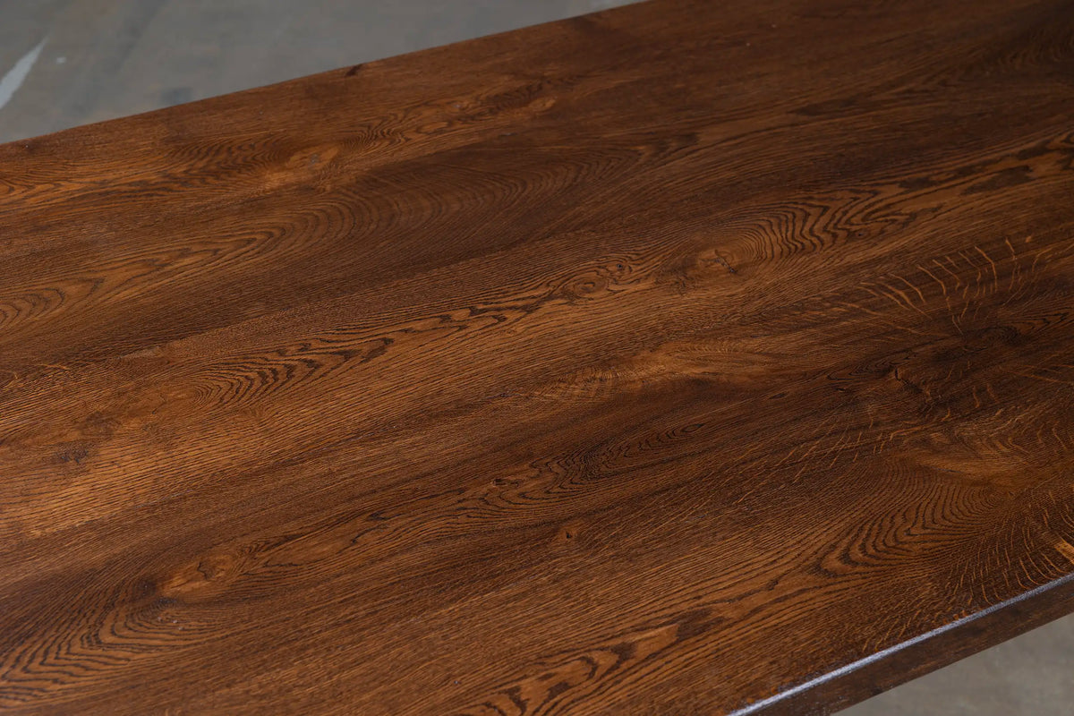 Donkere eikenhouten eettafel van rustieke planken – G002-D