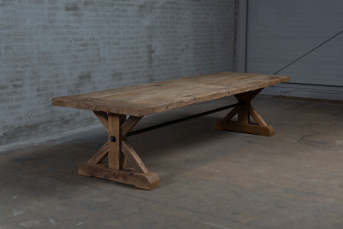 Oud eiken kloostertafel Grindelwald – Tafelblad 7cm dik - H020