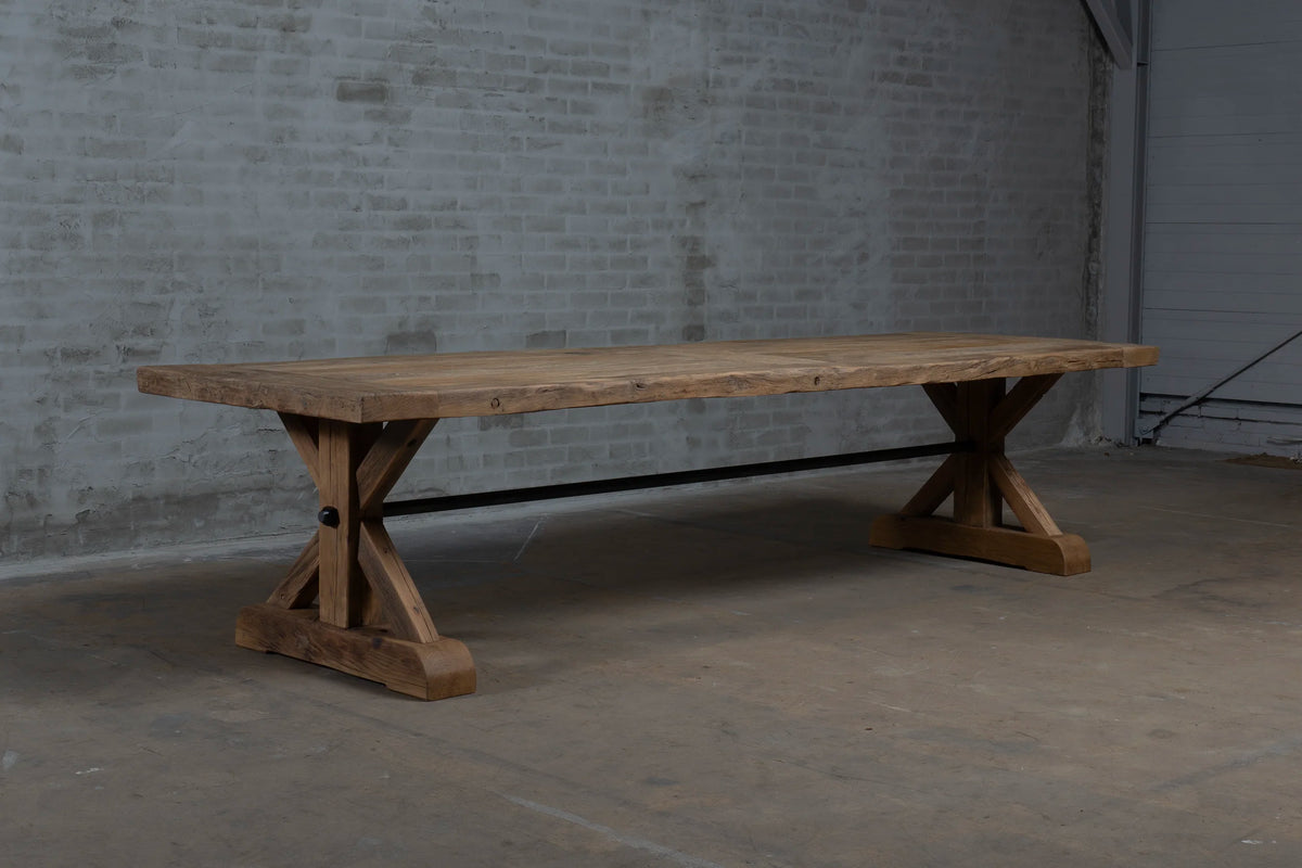 Oud eiken kloostertafel Grindelwald – Tafelblad 7cm dik - H020