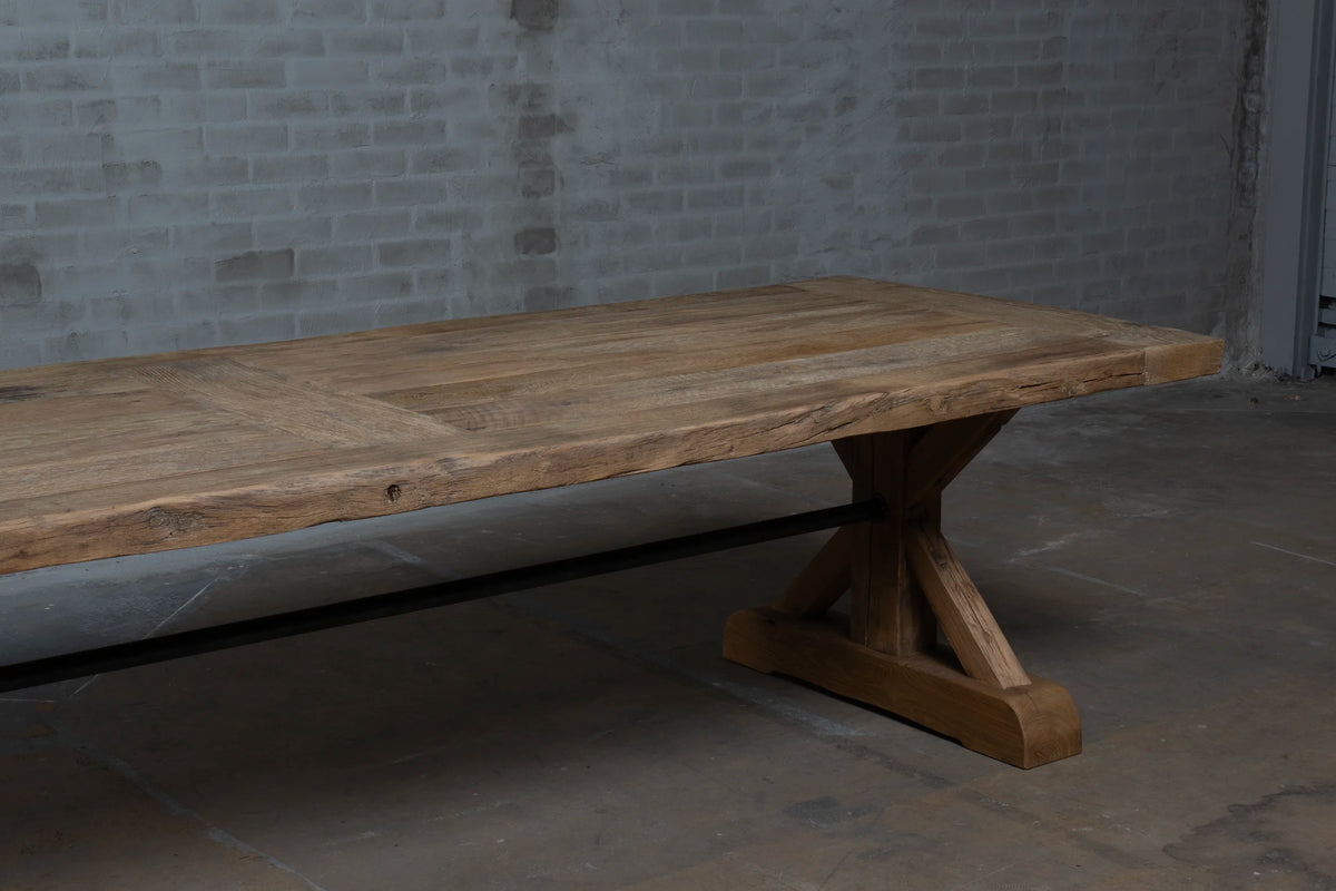 Oud eiken kloostertafel Grindelwald – Tafelblad 7cm dik - H020