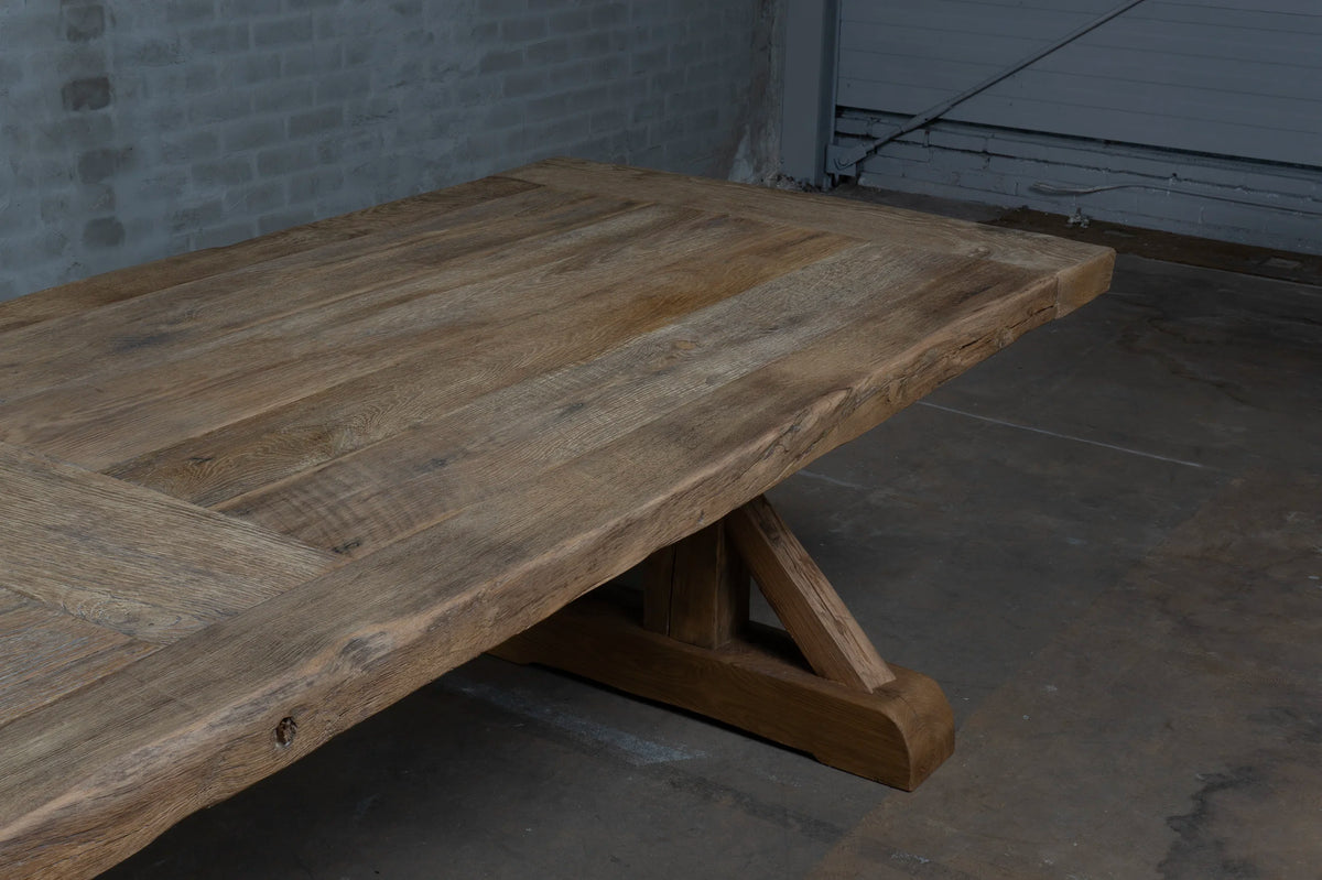 Oud eiken kloostertafel Grindelwald – Tafelblad 7cm dik - H020
