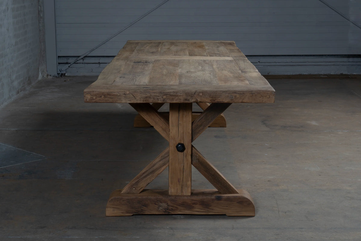 Oud eiken kloostertafel Grindelwald – Tafelblad 7cm dik - H020