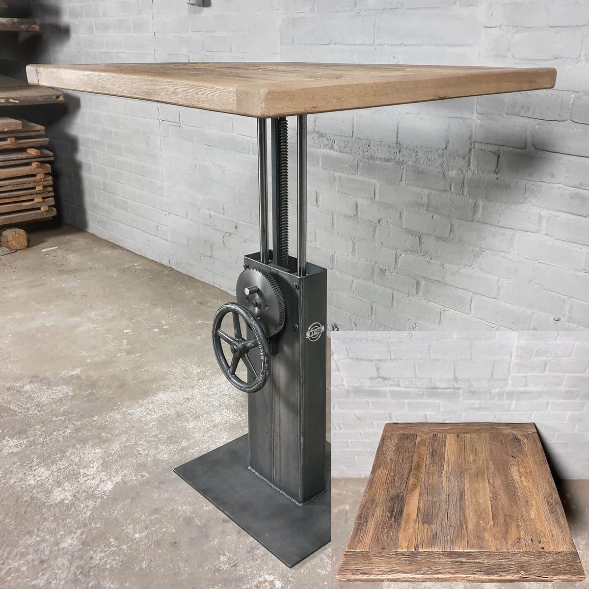 In hoogte verstelbare bistrotafel met eiken tafelblad