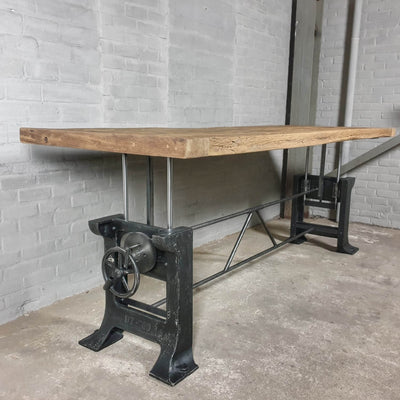 Eettafel industrieel - oud eiken tafelblad - verstelbaar in hoogte - LIM26