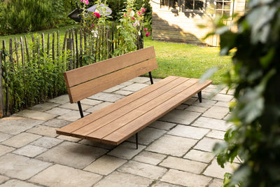 Moderne houten tuinbank met ijzeren onderstel - TB01