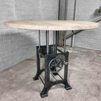 Ronde eiken eettafel in hoogte verstelbaar - industrieel design - DT34