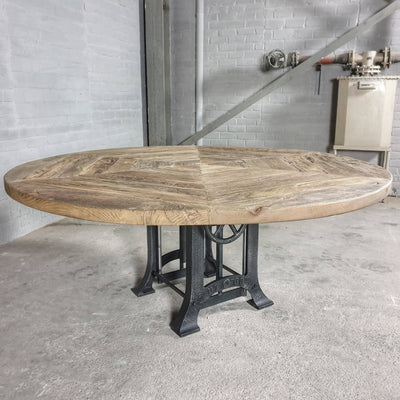 Industriële ronde eettafel van eikenhout - hoogte verstelbaar - IND673