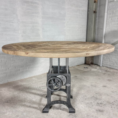 Industriële ronde eettafel van eikenhout - hoogte verstelbaar - IND673