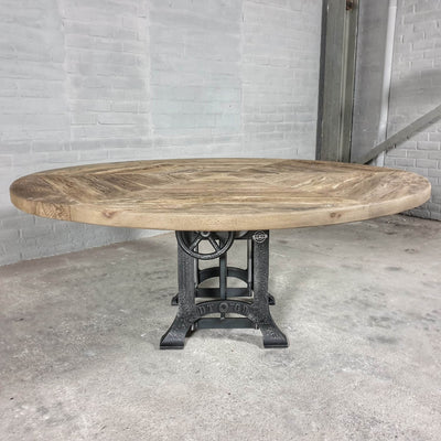 Industriële ronde eettafel van eikenhout - hoogte verstelbaar - IND673