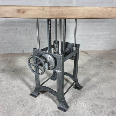 Industriële ronde eettafel van eikenhout - hoogte verstelbaar - IND673