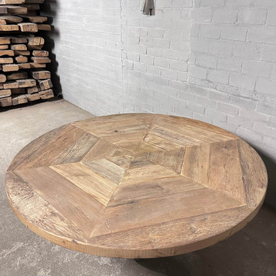 Industriële ronde eettafel van eikenhout - hoogte verstelbaar - IND673