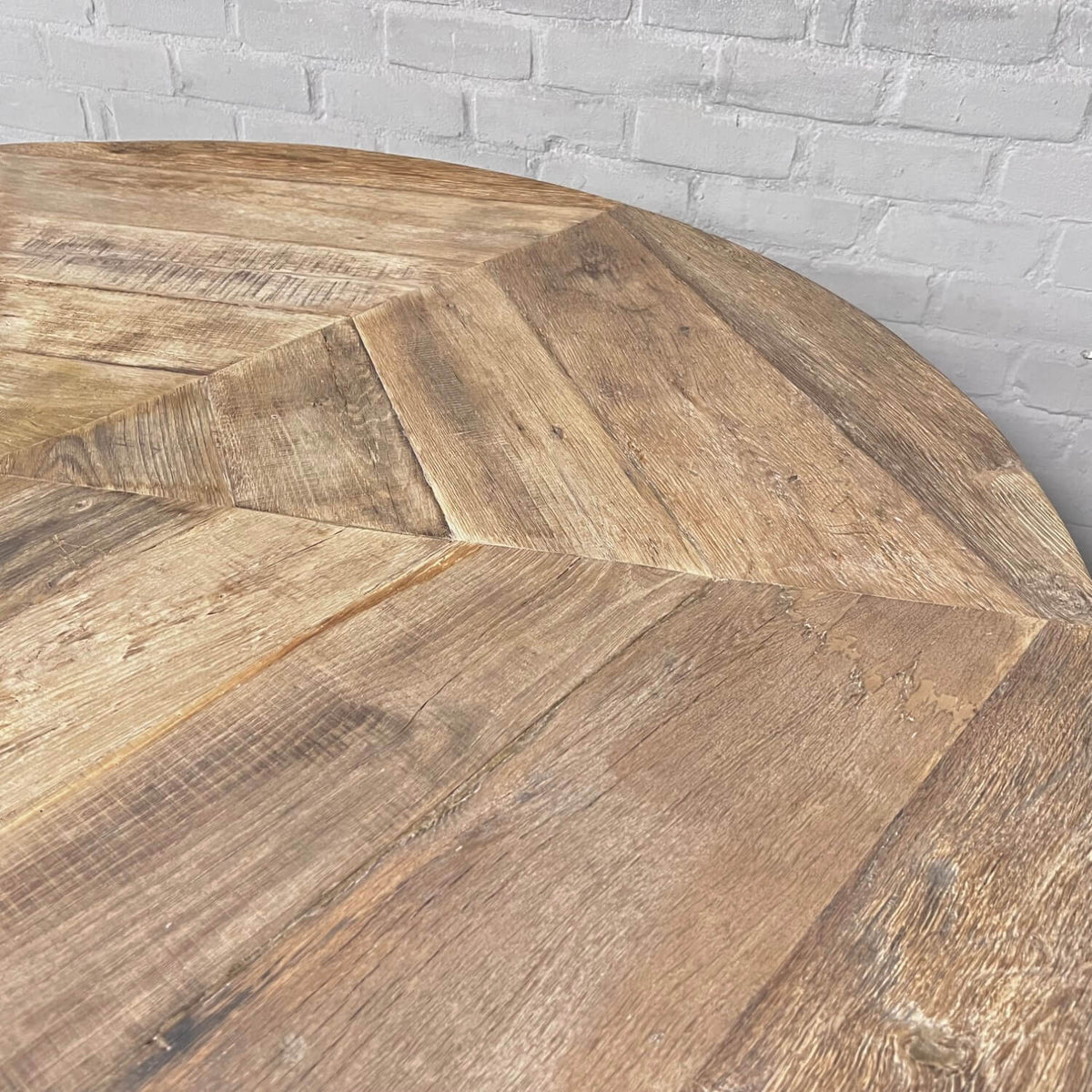 Industriële ronde eettafel van eikenhout - hoogte verstelbaar - IND673