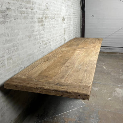 Lange industriële eettafel - ijzeren poten - dik eikenhout - IND401