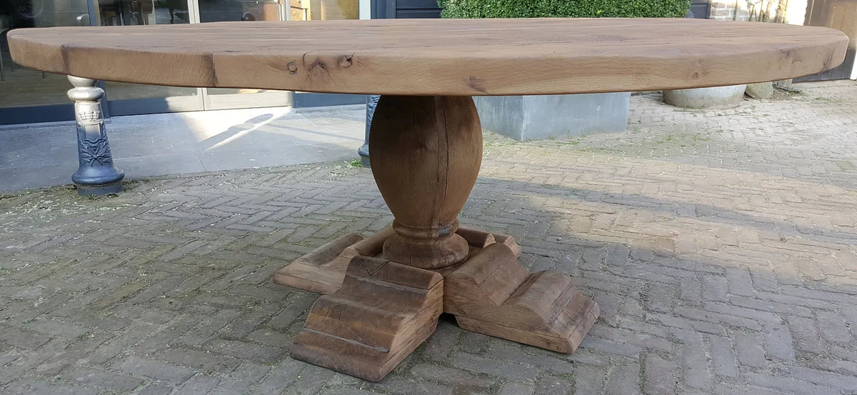 Ronde kloostertafel van massief oud eikenhout - Cluny - Z020