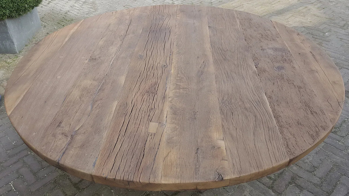 Ronde kloostertafel van massief oud eikenhout - Cluny - Z020