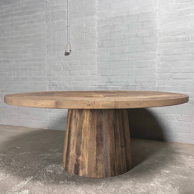Ronde eiken eettafel met kegel tafelpoot - landelijke stijl - Z029