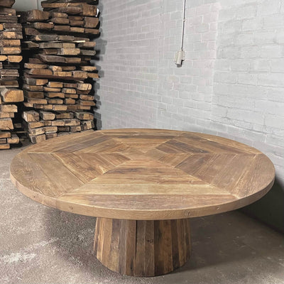 Ronde eiken eettafel met kegel tafelpoot - landelijke stijl - Z029