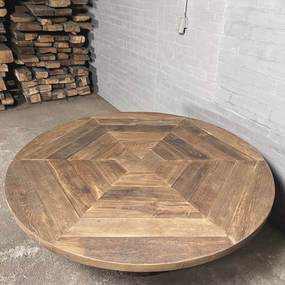 Ronde eiken eettafel met kegel tafelpoot - landelijke stijl - Z029