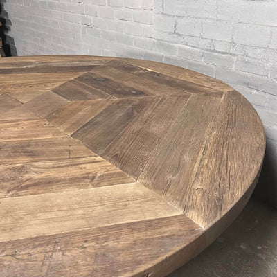 Ronde eiken eettafel met kegel tafelpoot - landelijke stijl - Z029