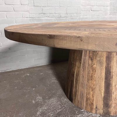 Ronde eiken eettafel met kegel tafelpoot - landelijke stijl - Z029