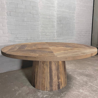 Ronde eiken eettafel met kegel tafelpoot - landelijke stijl - Z029