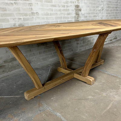 Ovale eettafel Deco met visgraat - duurzaam oud eikenhout - Z033