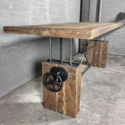 Hoogte verstelbare eettafel - oud eiken onderstel - Z015