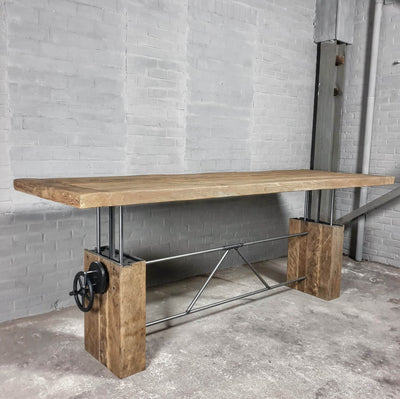 Hoogte verstelbare eettafel - oud eiken onderstel - Z015