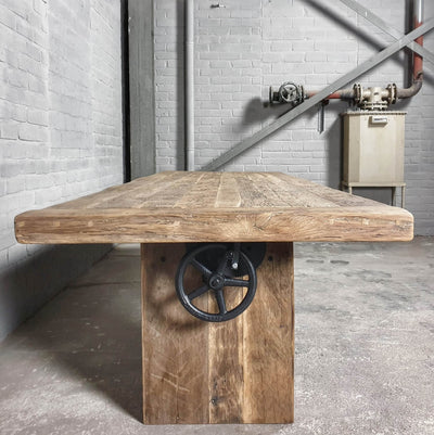 Hoogte verstelbare eettafel - oud eiken onderstel - Z015